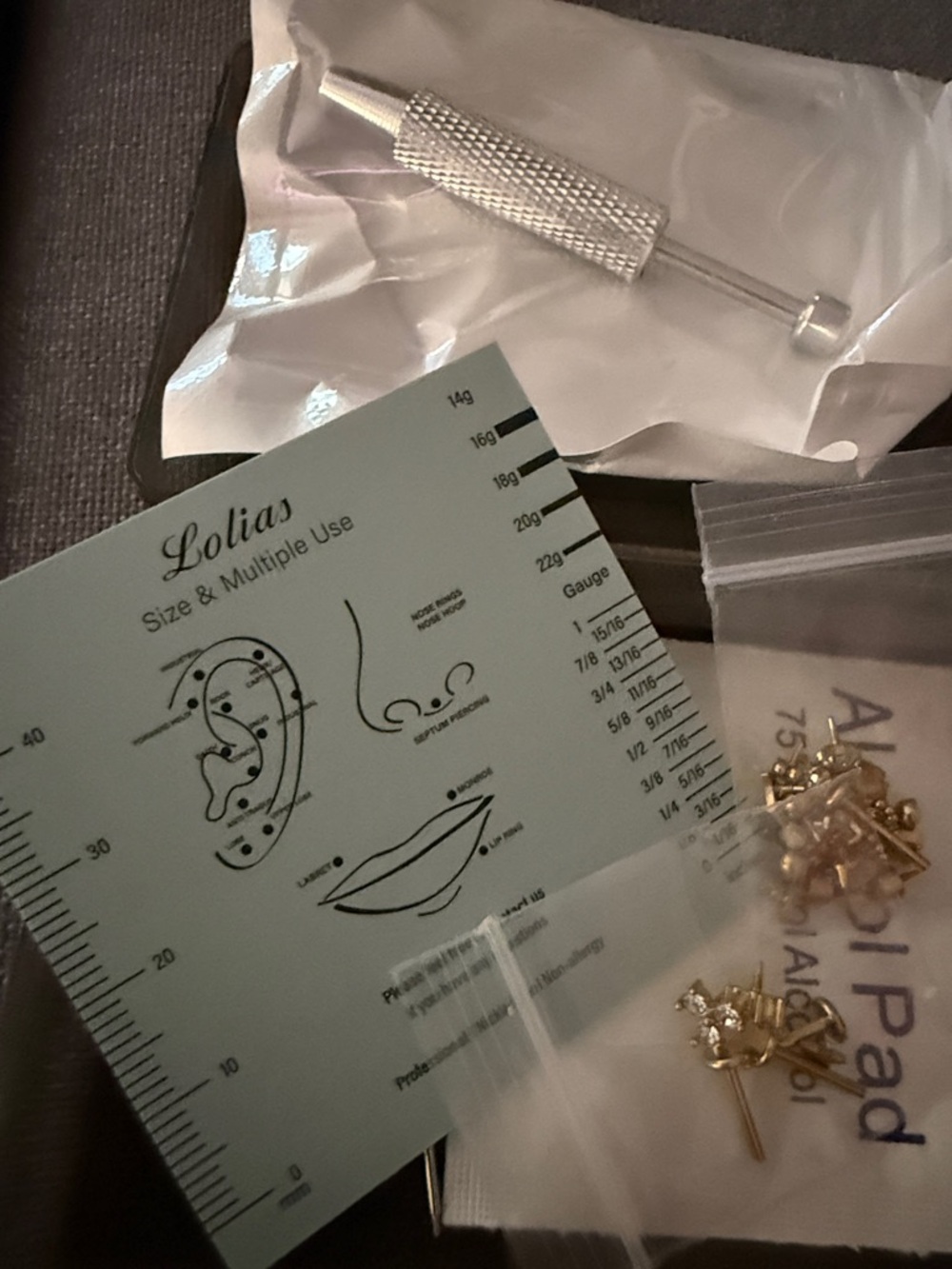 Piercing Placement Ruler Kit with Gold Studs